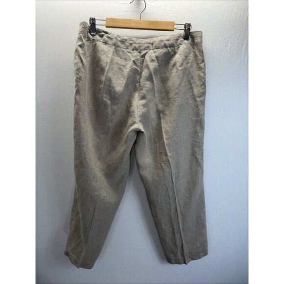 Eileen Fisher Pants Womens size L Tan Linen straight Leg Crop pockets organic - Picture 3 of 11
